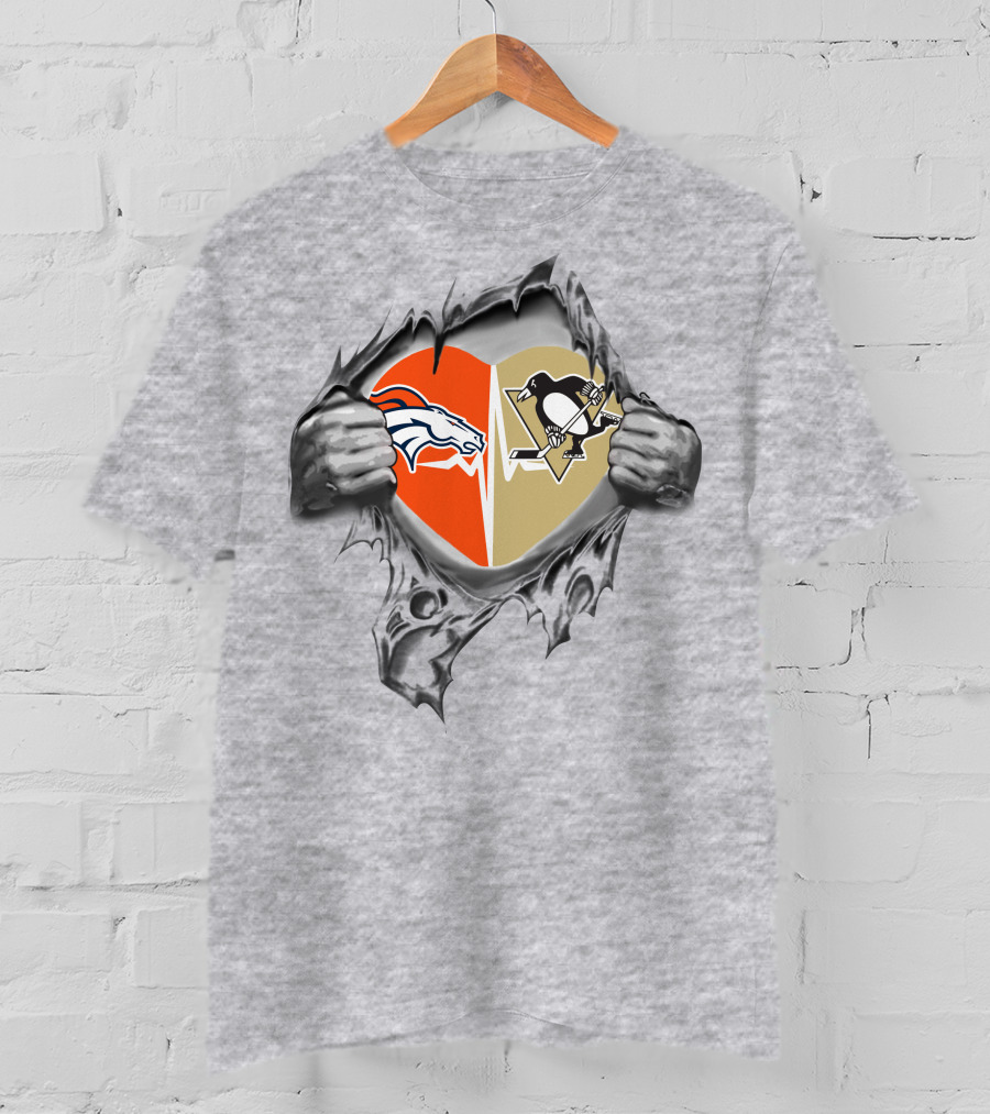 Broncos Penguins Heart Split Tear Fan T-Shirt