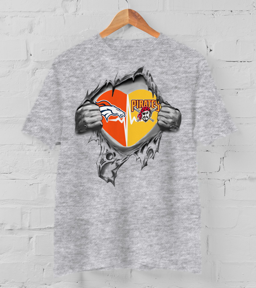 Broncos Pirates Heart Torn T-Shirt