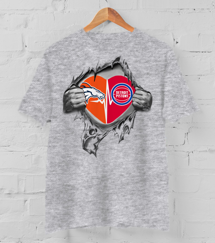 Broncos Detroit Pistons Heartbeat Passion Duo T-Shirt