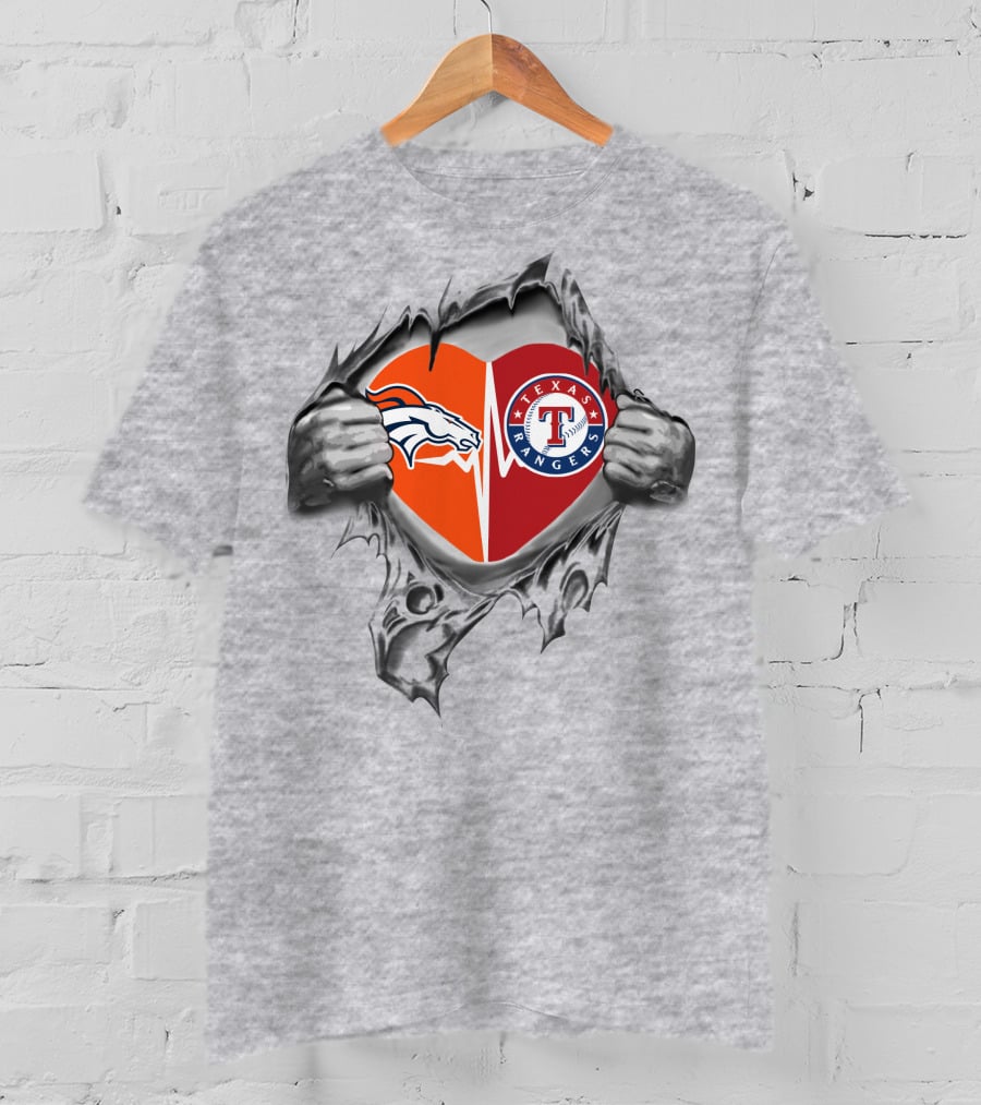 Broncos And Texas Rangers Heart T-Shirt