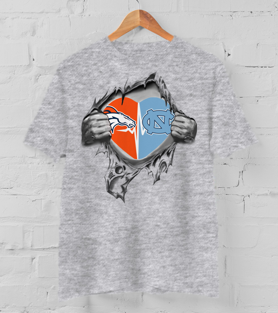 Broncos Tar Heels Heart Split T-Shirt