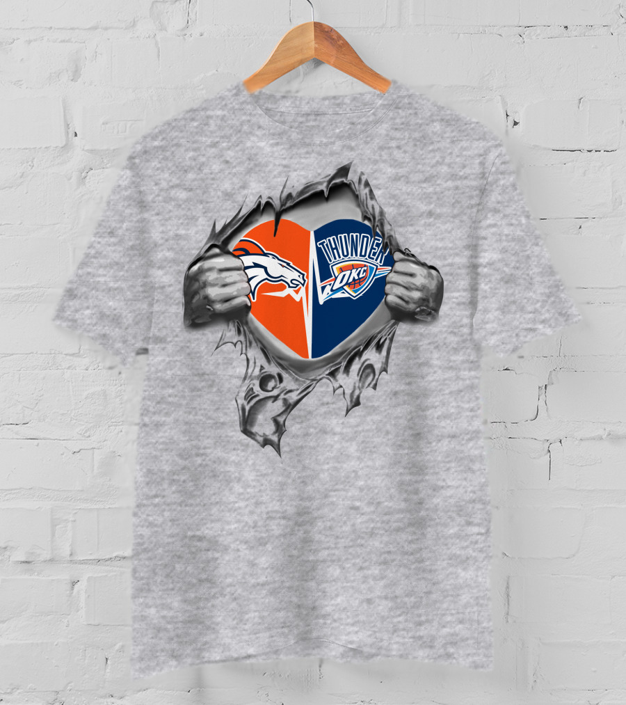 Broncos Thunder Heart Okc Torn Fabric T-Shirt
