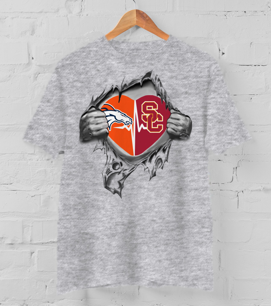 Broncos Trojans Heart Logo Peeling T-Shirt