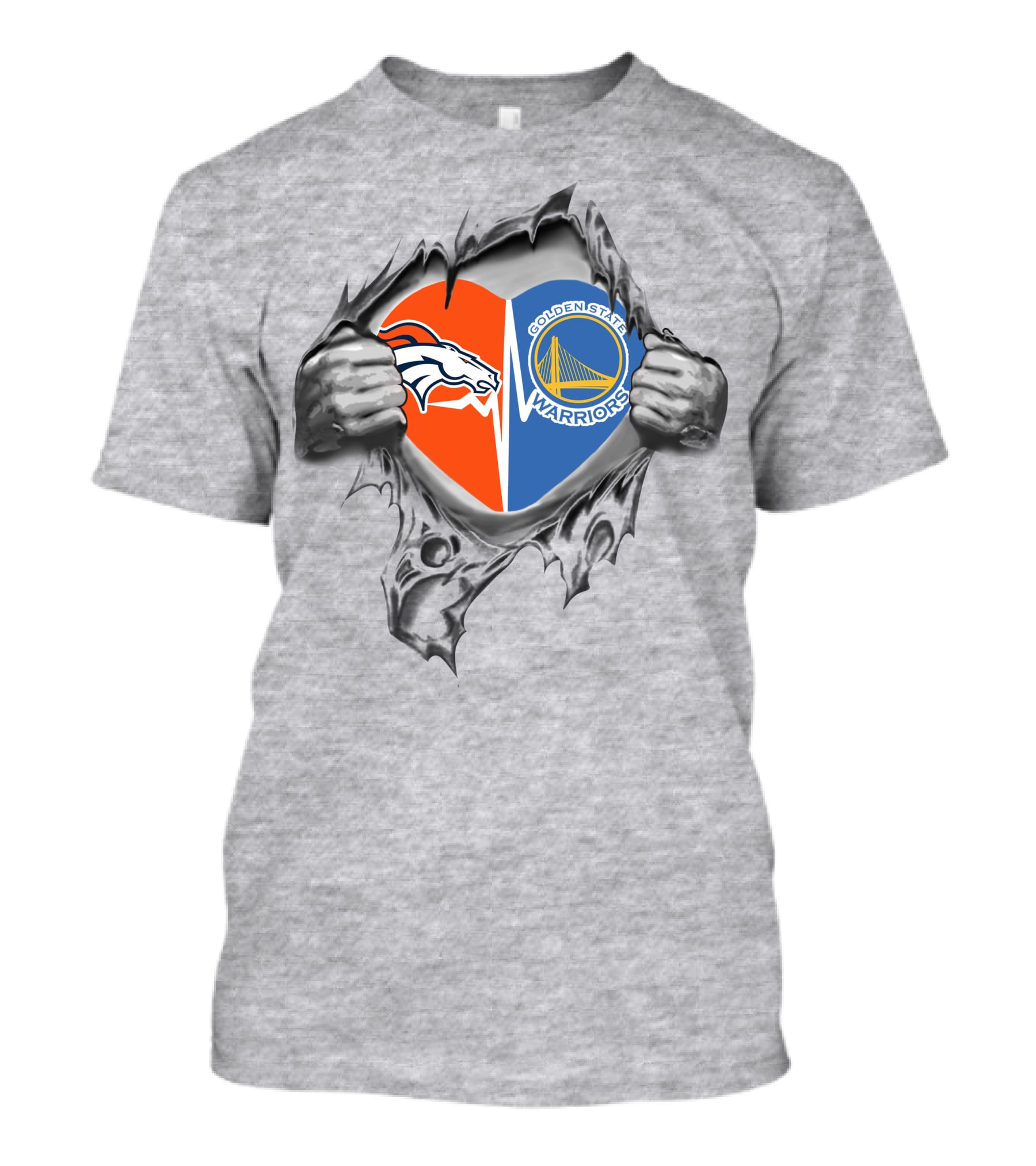 Broncos Golden State Warriors Heart Logo Torn Reveal T-Shirt