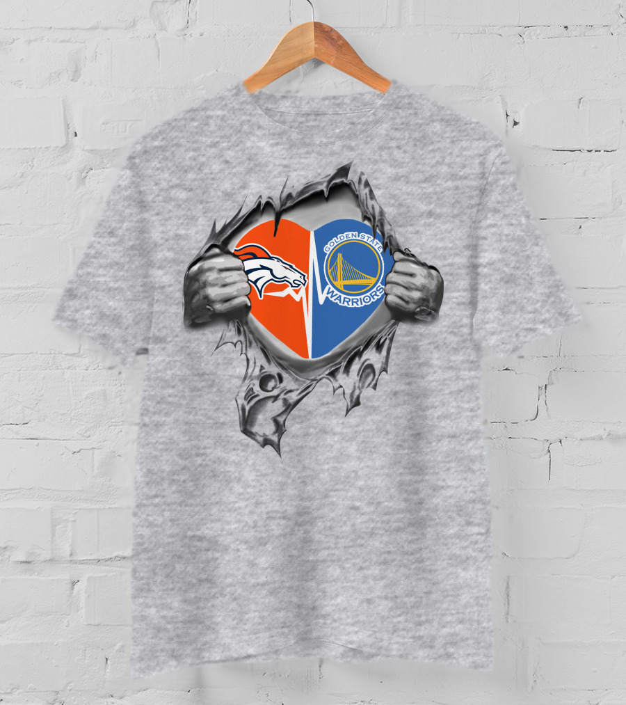 Broncos Golden State Warriors Heart Logo Torn Reveal T-Shirt