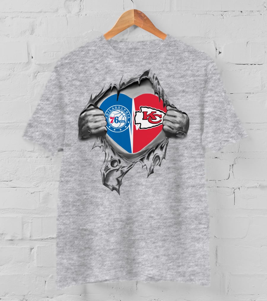 Philadelphia 76ers Kansas City Chiefs Heart Logo Fusion T-Shirt