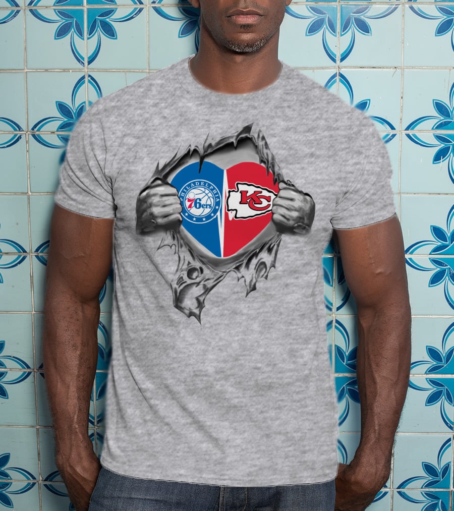 Philadelphia 76ers Kansas City Chiefs Heart Logo Fusion T-Shirt