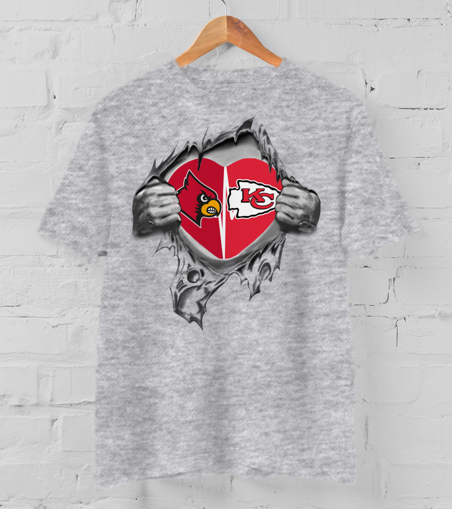 Chiefs Cardinals Heart Design With Logo Graphics T-Shirt