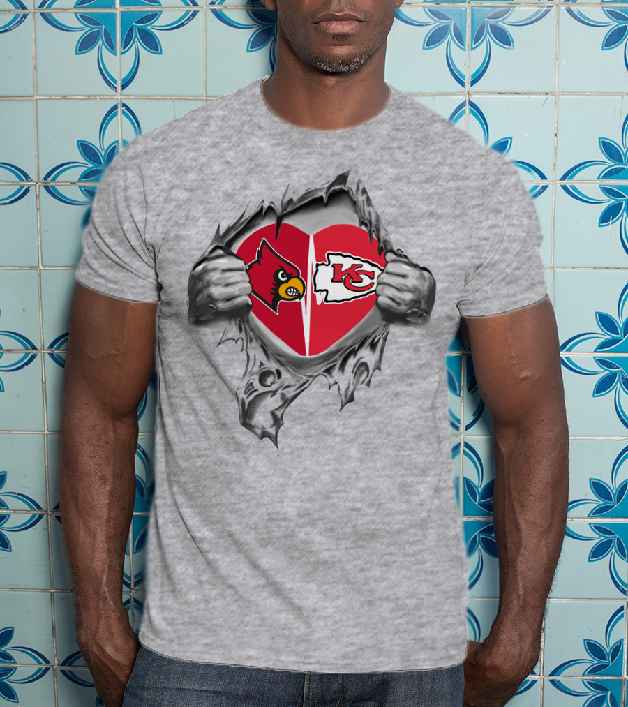 Chiefs Cardinals Heart Design With Logo Graphics T-Shirt