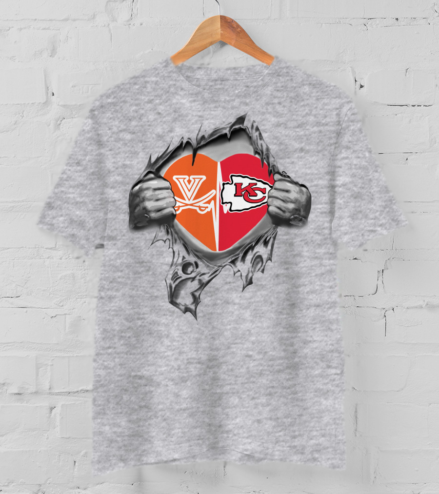 Chiefs Cavaliers Virginia Heart Football Connection T-Shirt