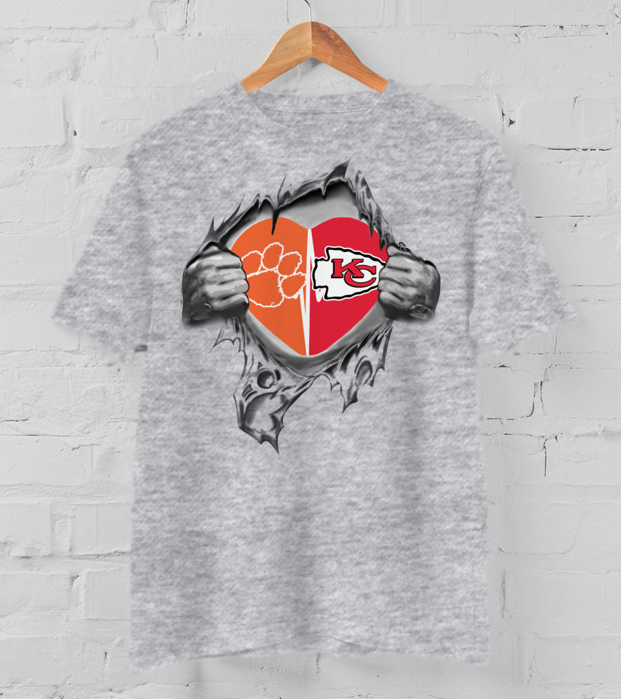 Chiefs Kansas City Clemson Tigers Heart Logo Fans T-Shirt