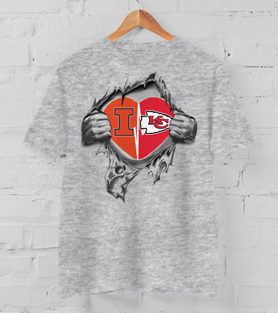Chiefs Illinois Heart Logo Kansas City And University Of Illinois Loyalty T-Shirt