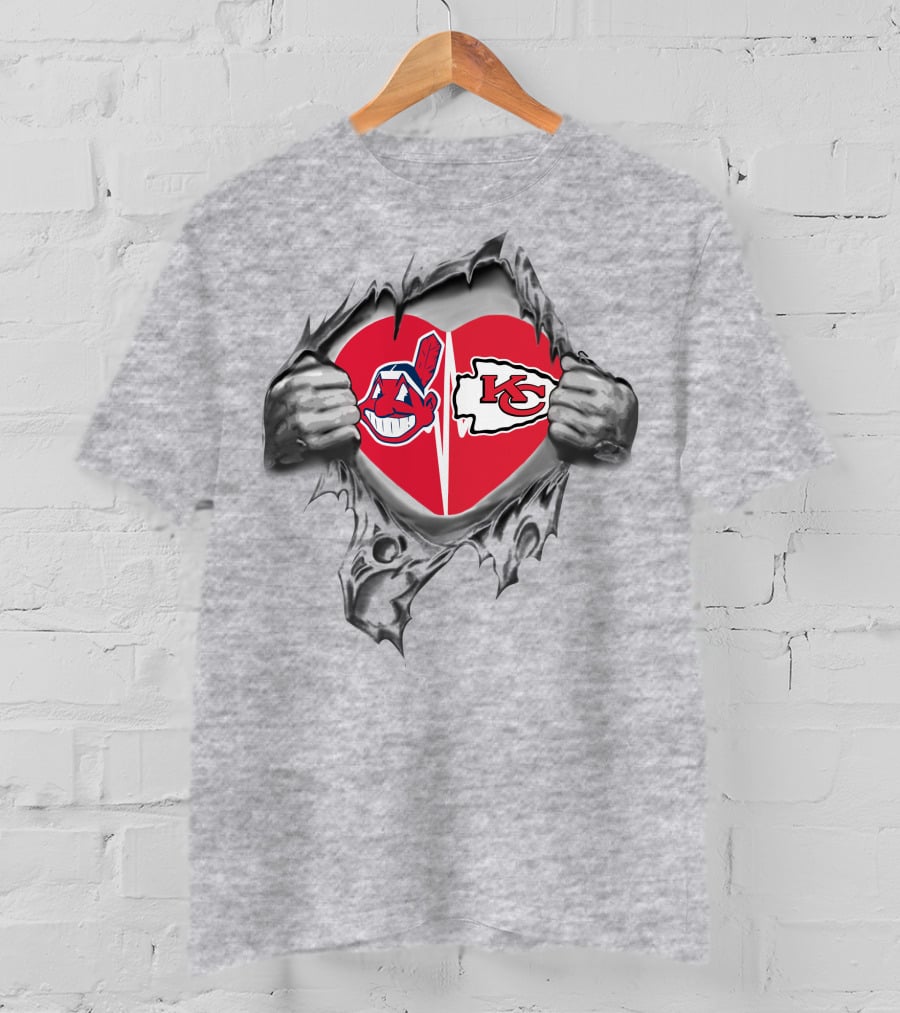 Chiefs Indians Heart Symbolic Sports Kansas City Cleveland Logo Fans T-Shirt