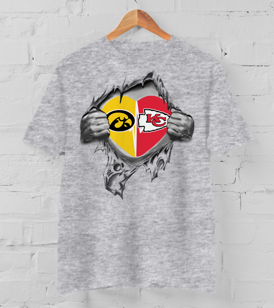 Chiefs Iowa Heart Torn Open KC Hawkeye Love T-Shirt