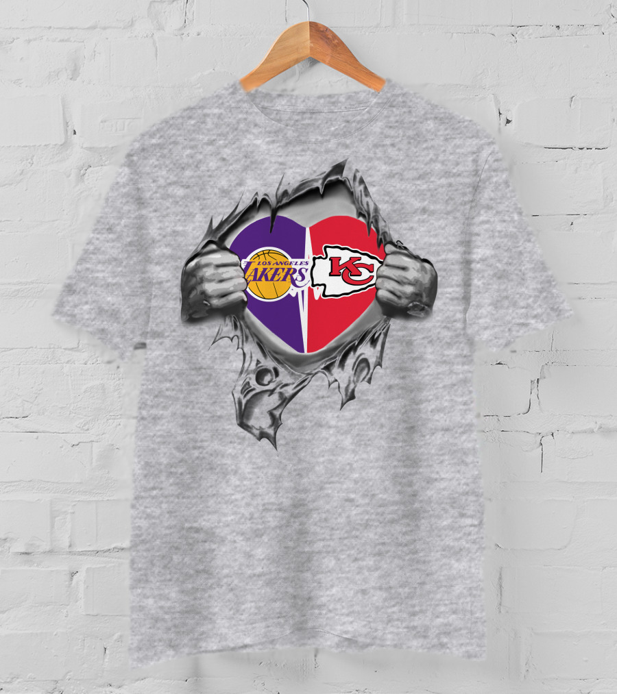 Los Angeles Lakers Kansas City Chiefs Heart Logo T-Shirt