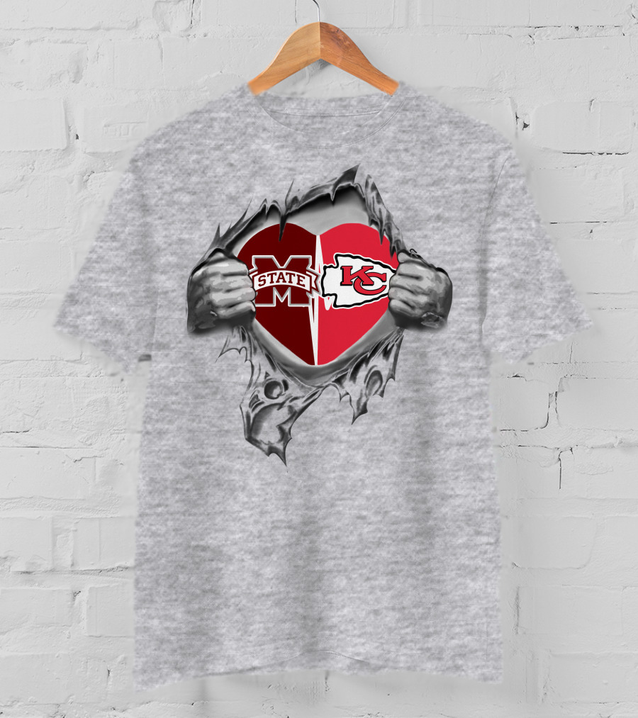 Mississippi State Bulldogs And Kansas City Chiefs Heart T-Shirt