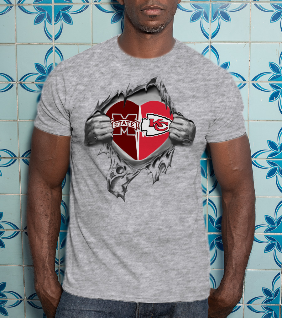 Mississippi State Bulldogs And Kansas City Chiefs Heart T-Shirt