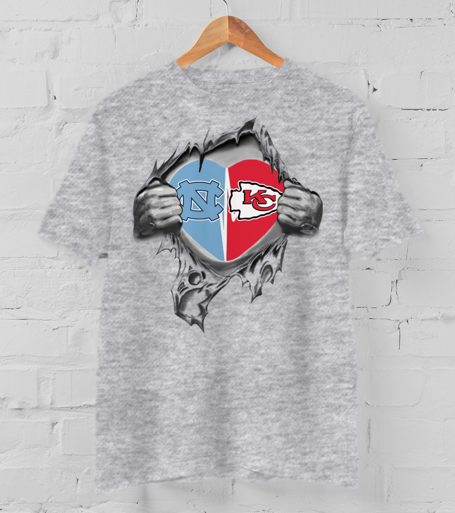 Kansas City Chiefs North Carolina Tar Heels Heart Logos Passion T-Shirt