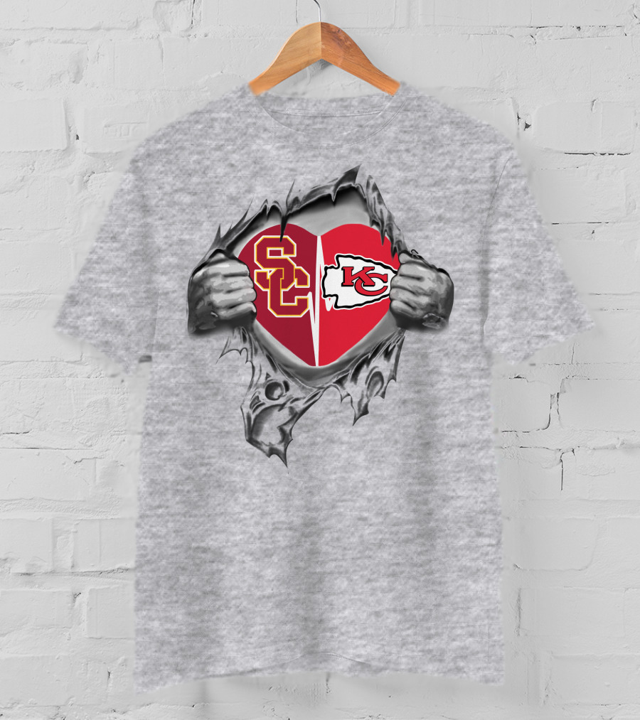 USC Trojans KC Chiefs Heart Pullover T-Shirt