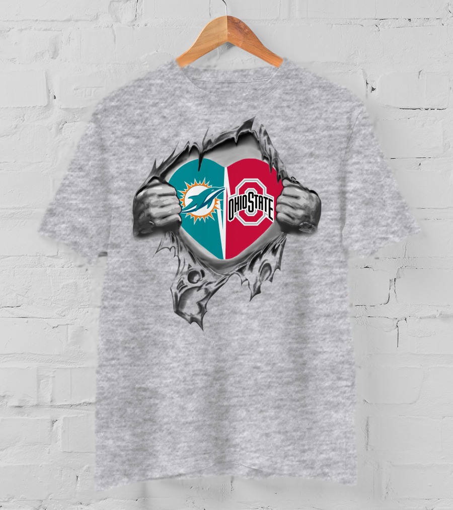 Dolphins Ohio State Heart Ripped T-Shirt