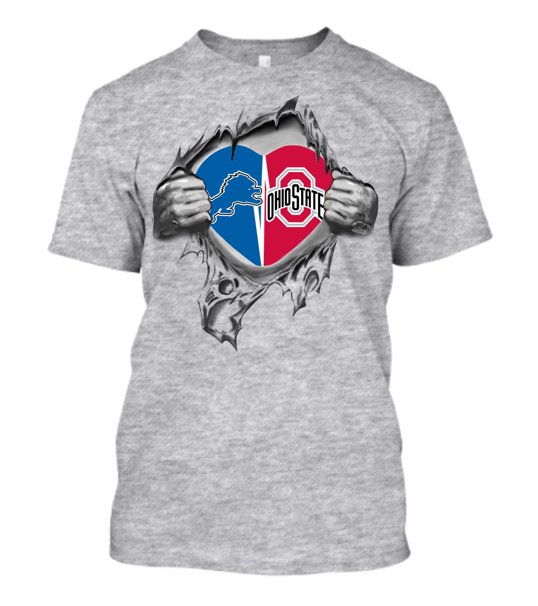 Detroit Lions Ohio State Ripped Heart Fan Gear T-Shirt