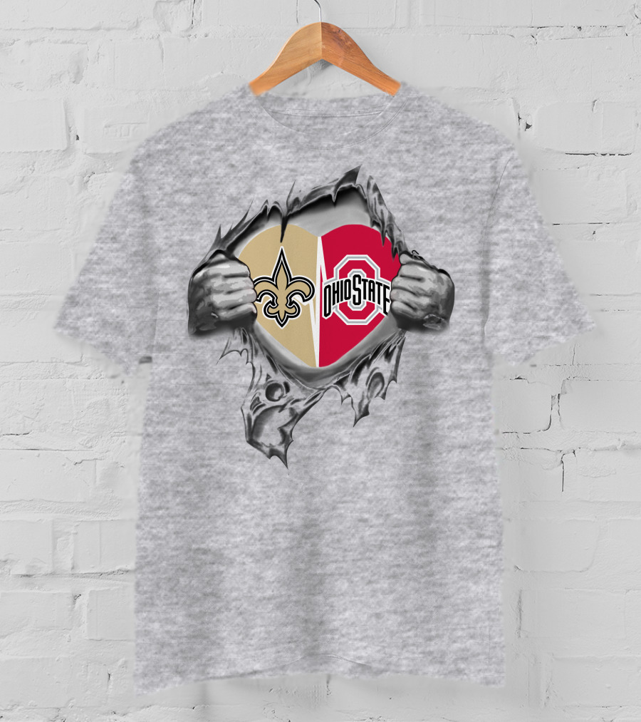Saints Ohio State Heart Torn Fabric T-Shirt