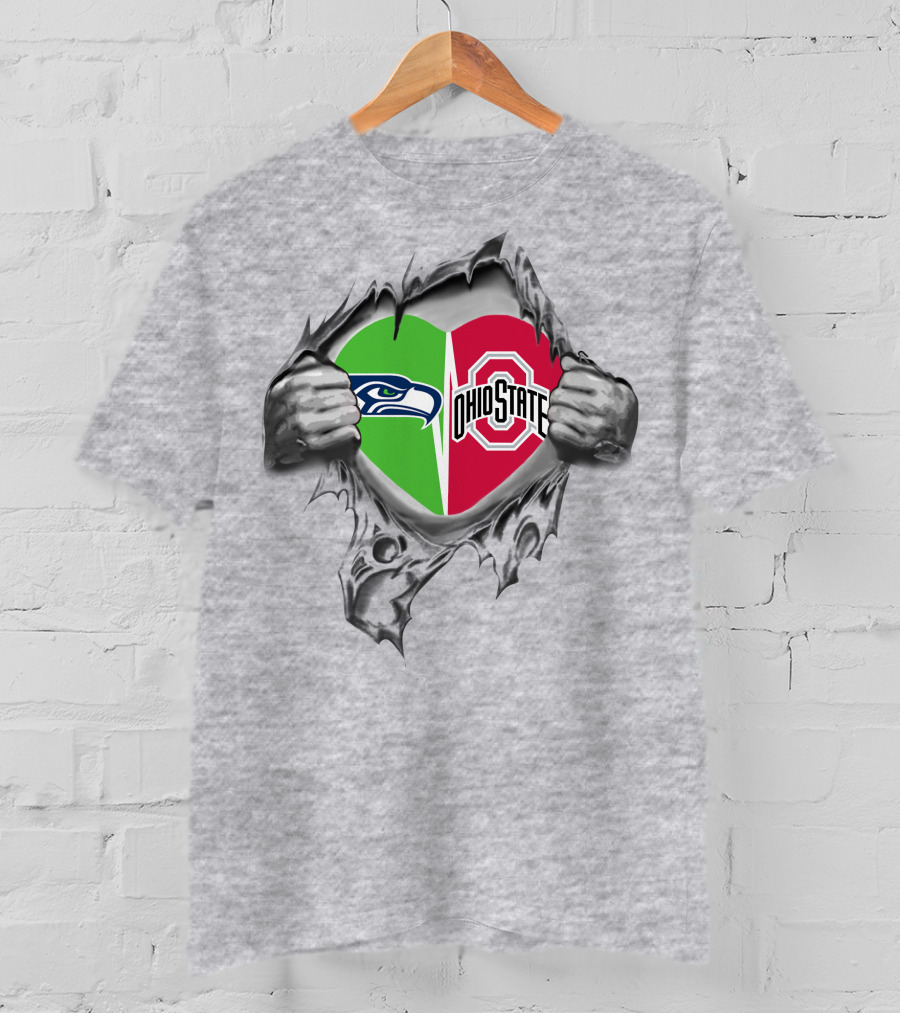 Seahawks Ohio State Split Heart Logo In Hand Tear T-Shirt