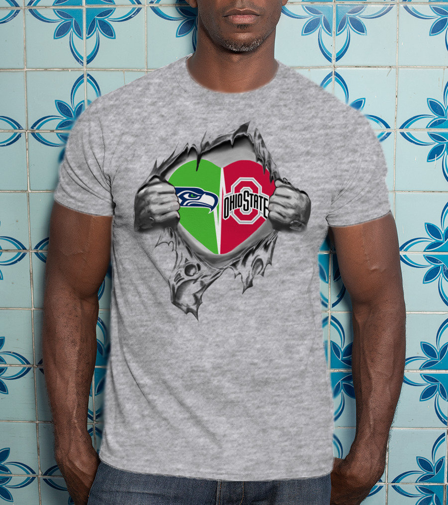Seahawks Ohio State Split Heart Logo In Hand Tear T-Shirt