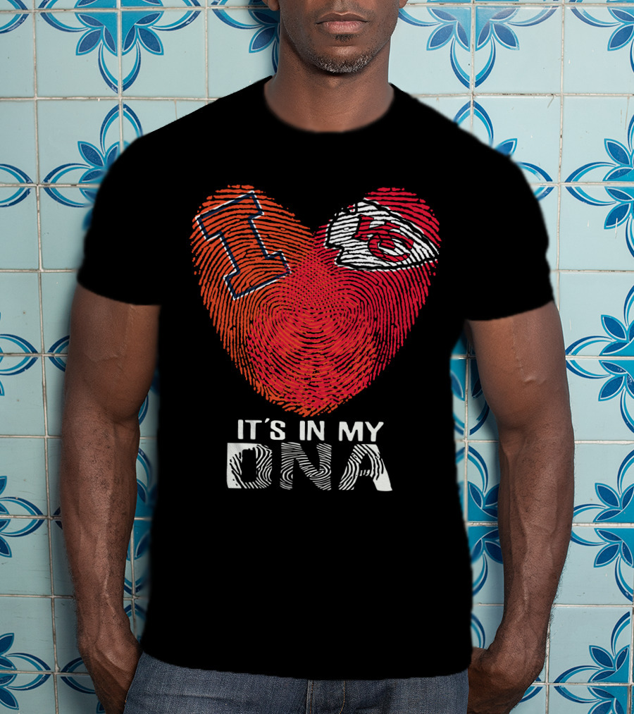 Illinois Fighting Illini And Kansas City Chiefs It's In My DNA Heart Fingerprint T-Shirt