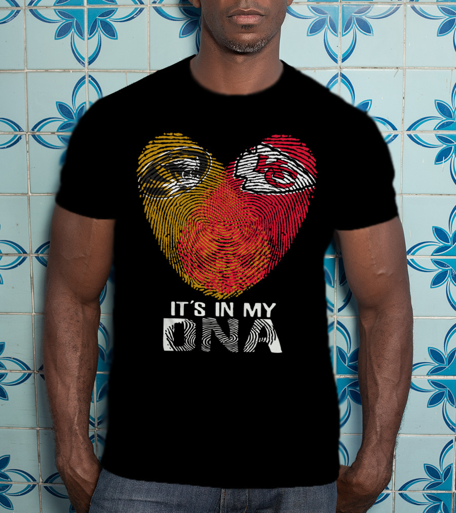 Missouri Tigers And Kansas City Chiefs It's In My DNA Fingerprint Heart T-Shirt