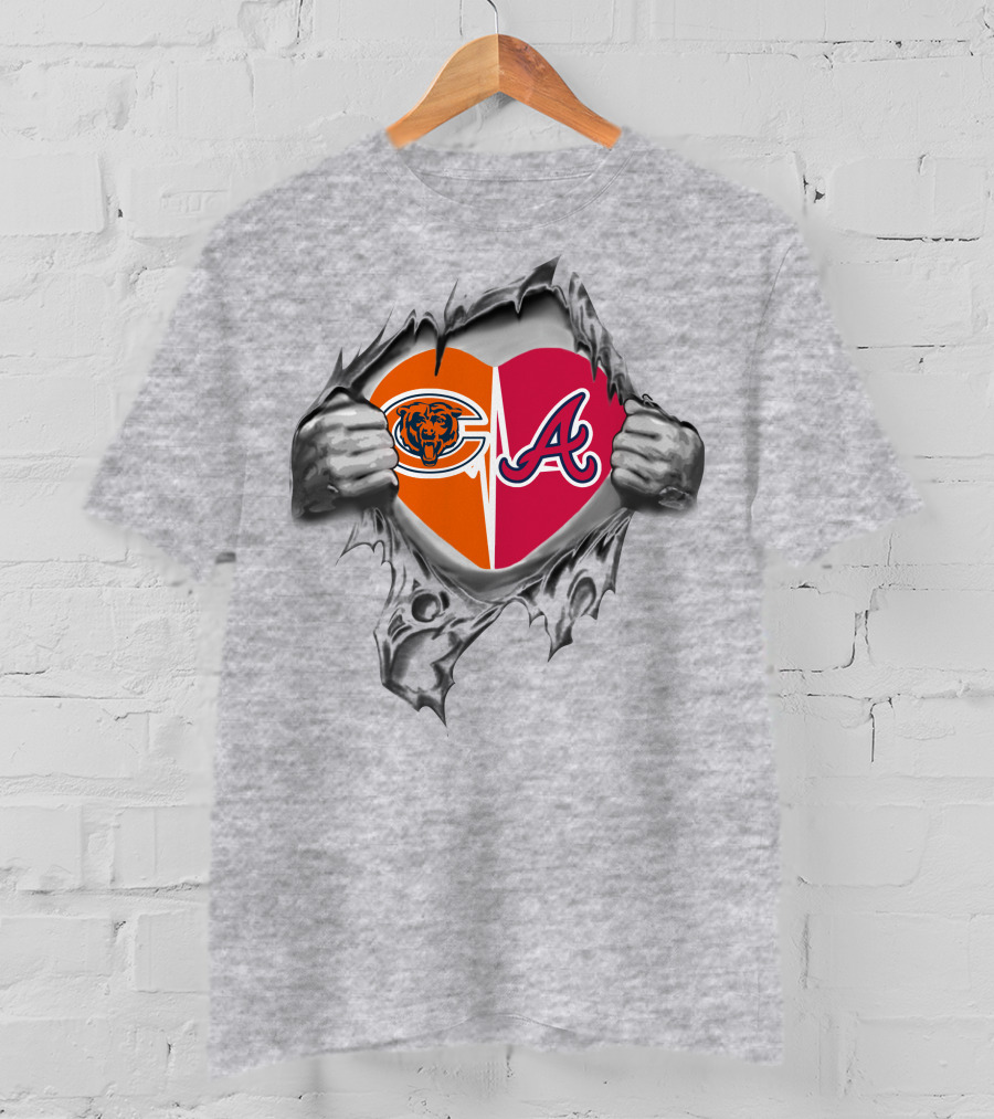 Bears Bravens Heart With Chicago Bears And Atlanta Braves T-Shirt