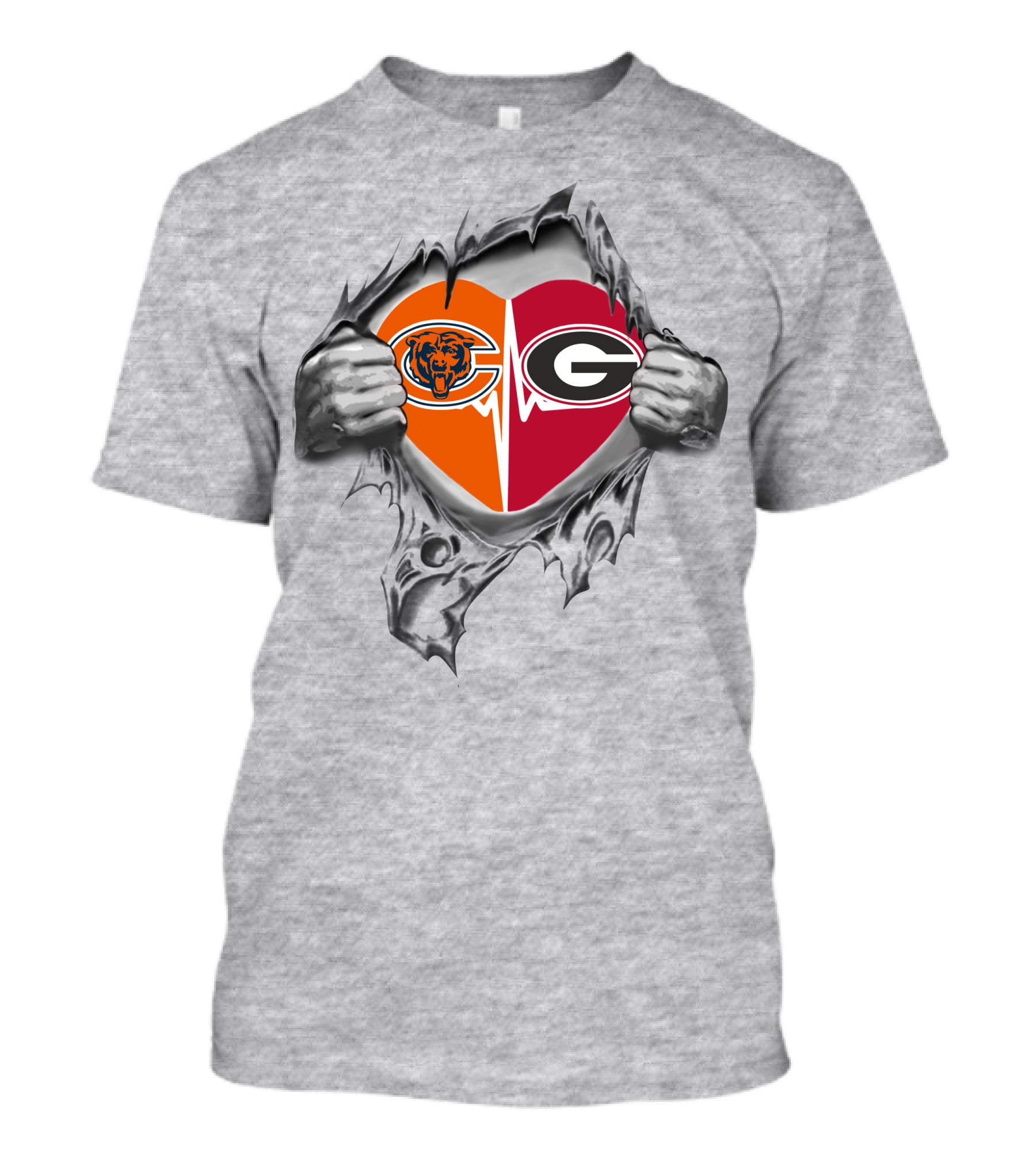 Bears Bulldogs Heart Logo Torn Fabric T-Shirt