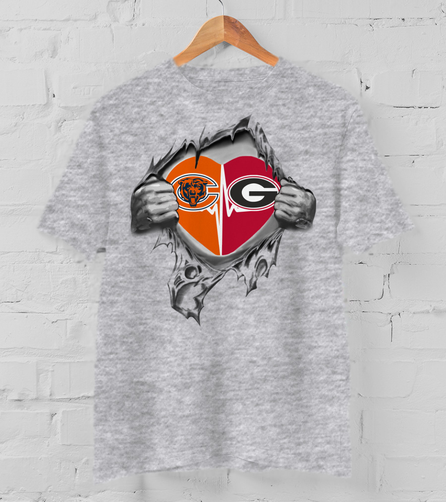 Bears Bulldogs Heart Logo Torn Fabric T-Shirt