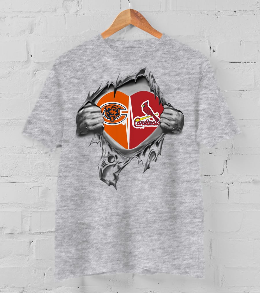 Bears Cardinals Heart Ripped Football Passion T-Shirt