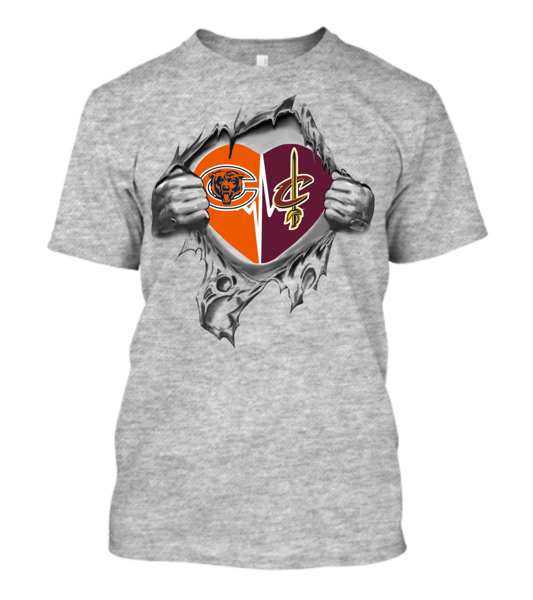 Bears Cavaliers Heart With Chicago And Cleveland T-Shirt