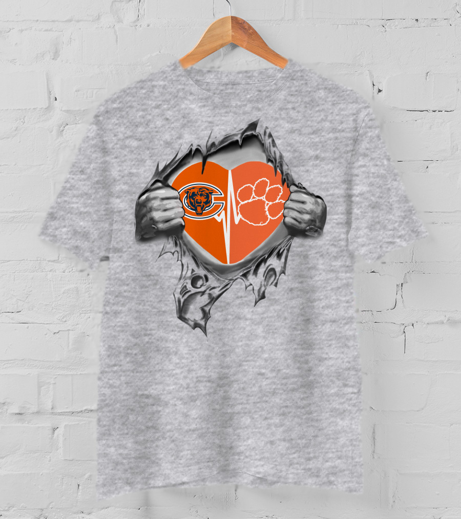Clemson Tigers Paw And Bears Split Heart Tear T-Shirt