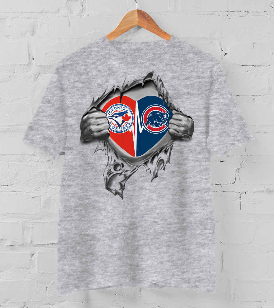 Toronto Blue Jays Chicago Cubs Heart Inside Tearing Hands Logos T-Shirt