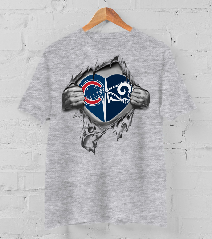 Cubs Rams Heart Torn Reveal With Team Logos T-Shirt