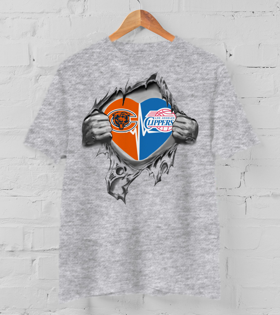 Bears Clippers Heart Tear Chicago Los Angeles Sports Passion T-Shirt