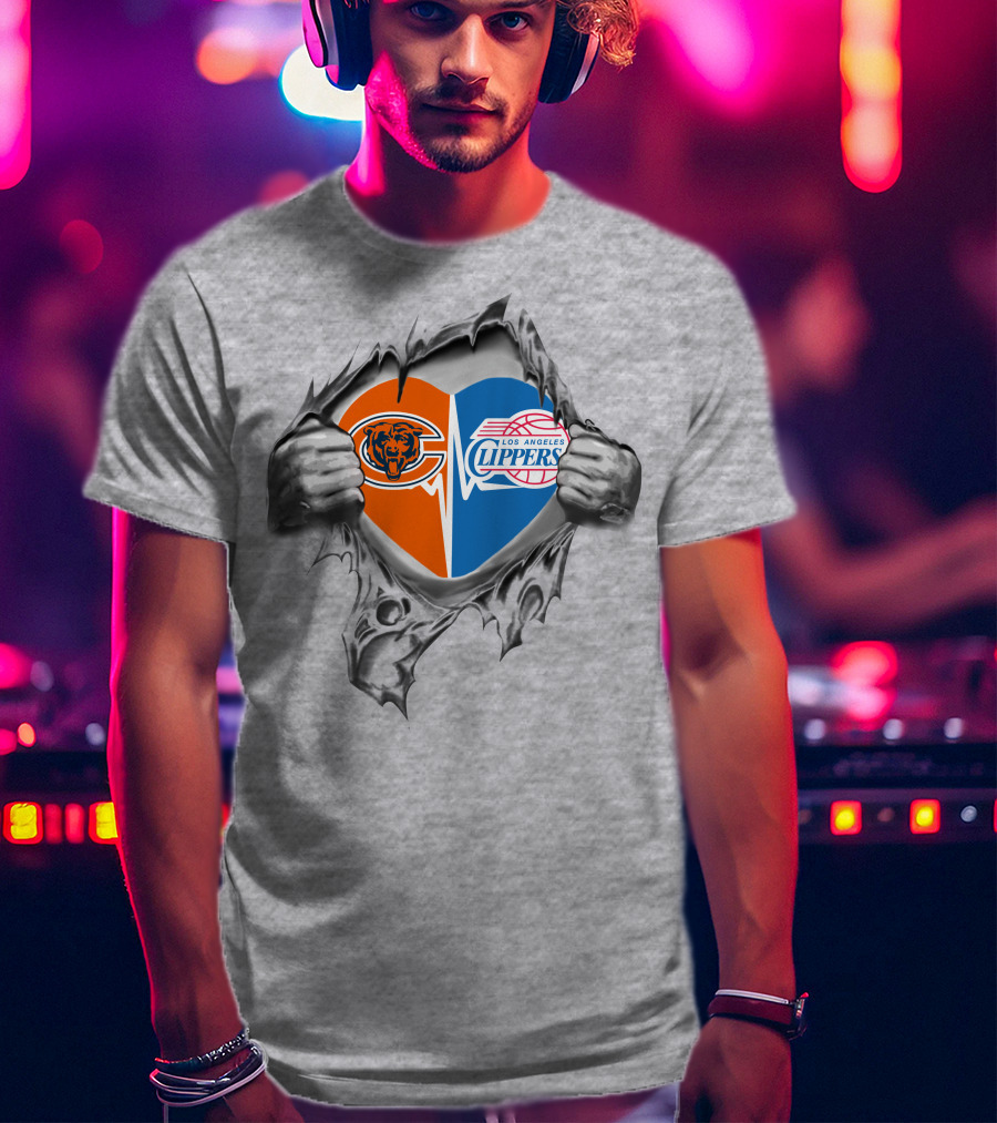 Bears Clippers Heart Tear Chicago Los Angeles Sports Passion T-Shirt