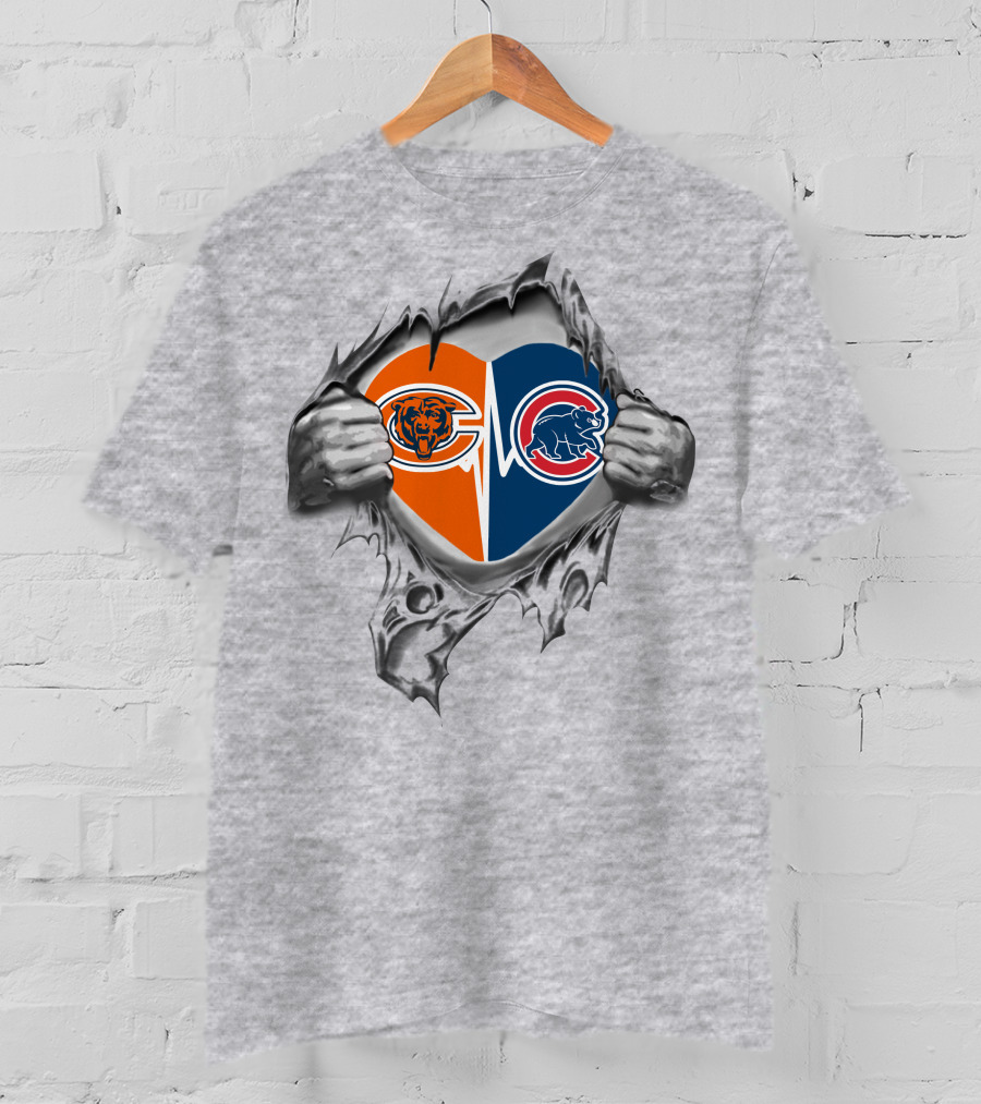Bears Cubs It's In My Heart Chicago Sports Fan Split Heart T-Shirt