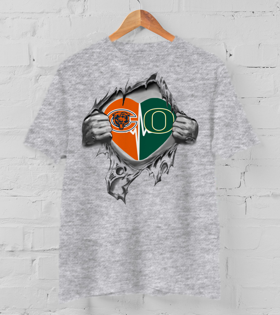 Bears Ducks Heart Split Logo Peeking Through Torn Fabric T-Shirt