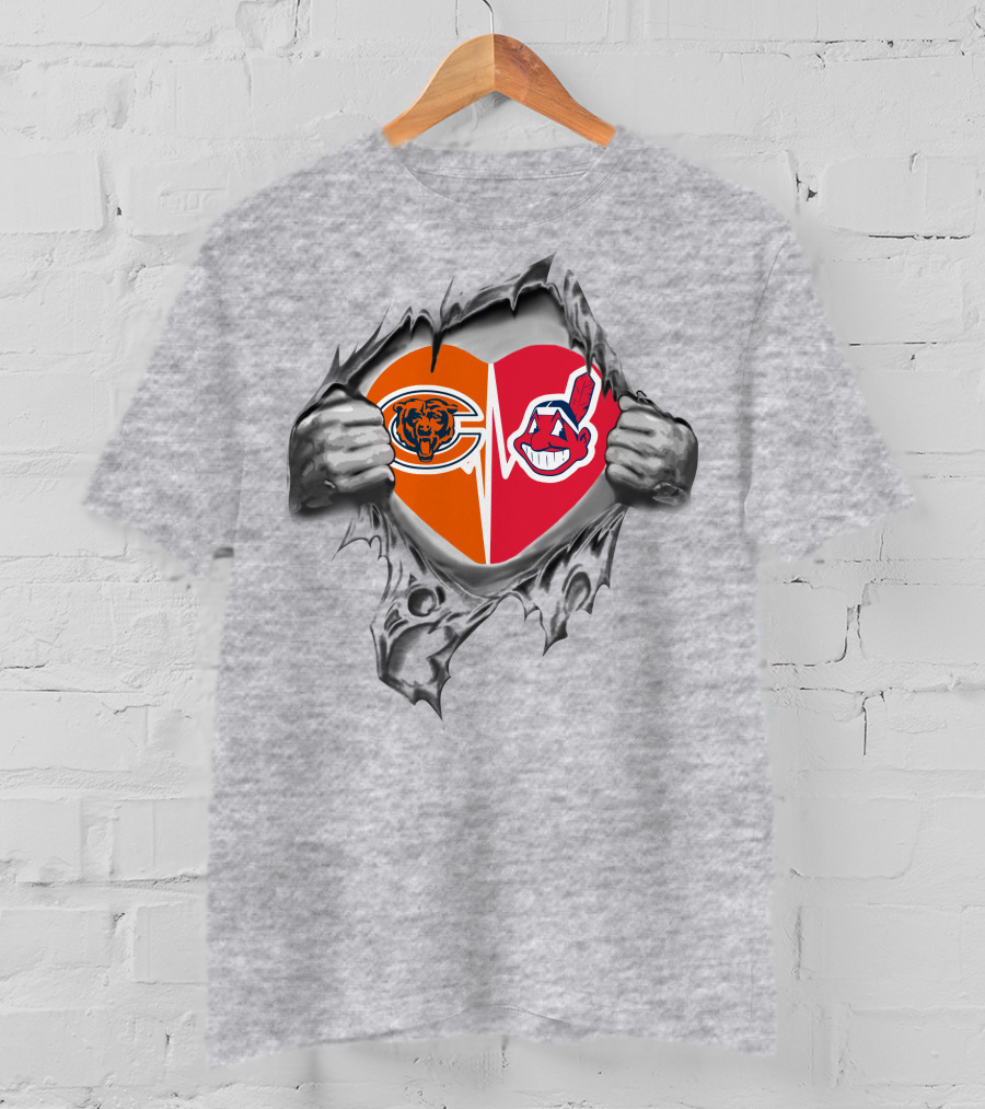 Bears Indians It's In My Heart Chicago Football Cleveland Baseball Love T-Shirt
