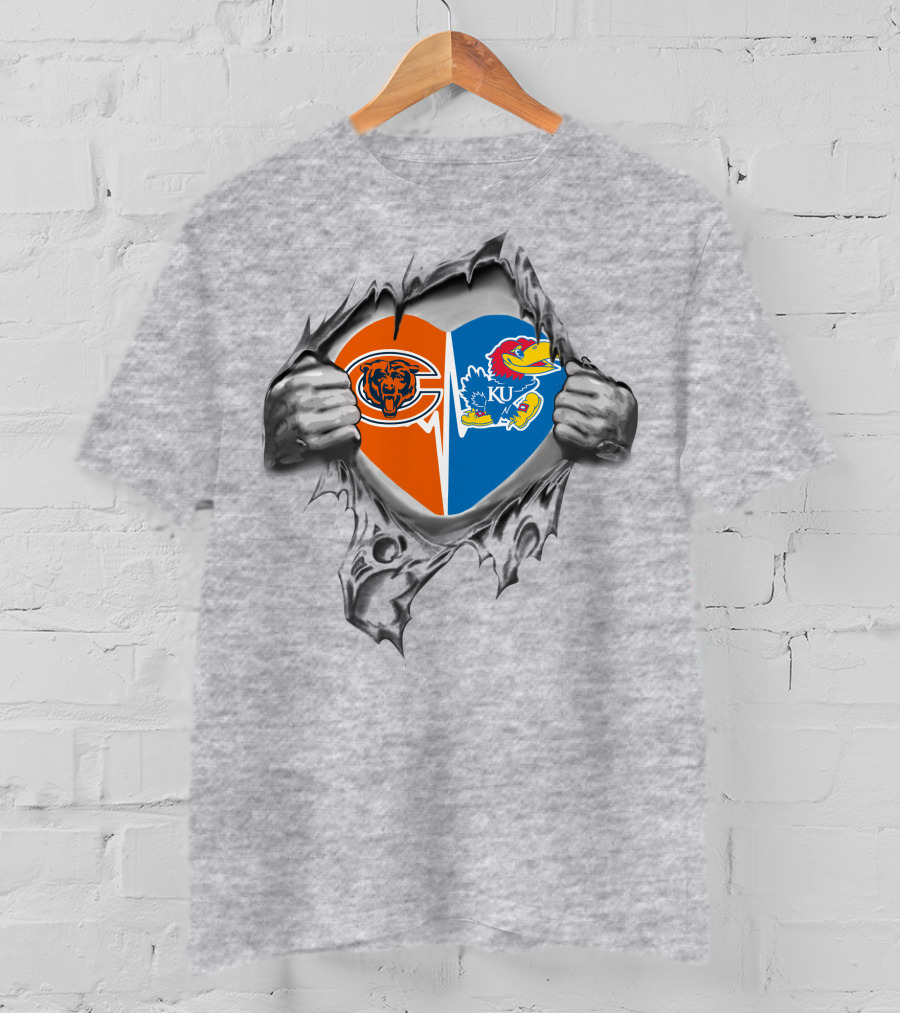 Bears Kansas Jayhawks Heart Logo Emblem T-Shirt