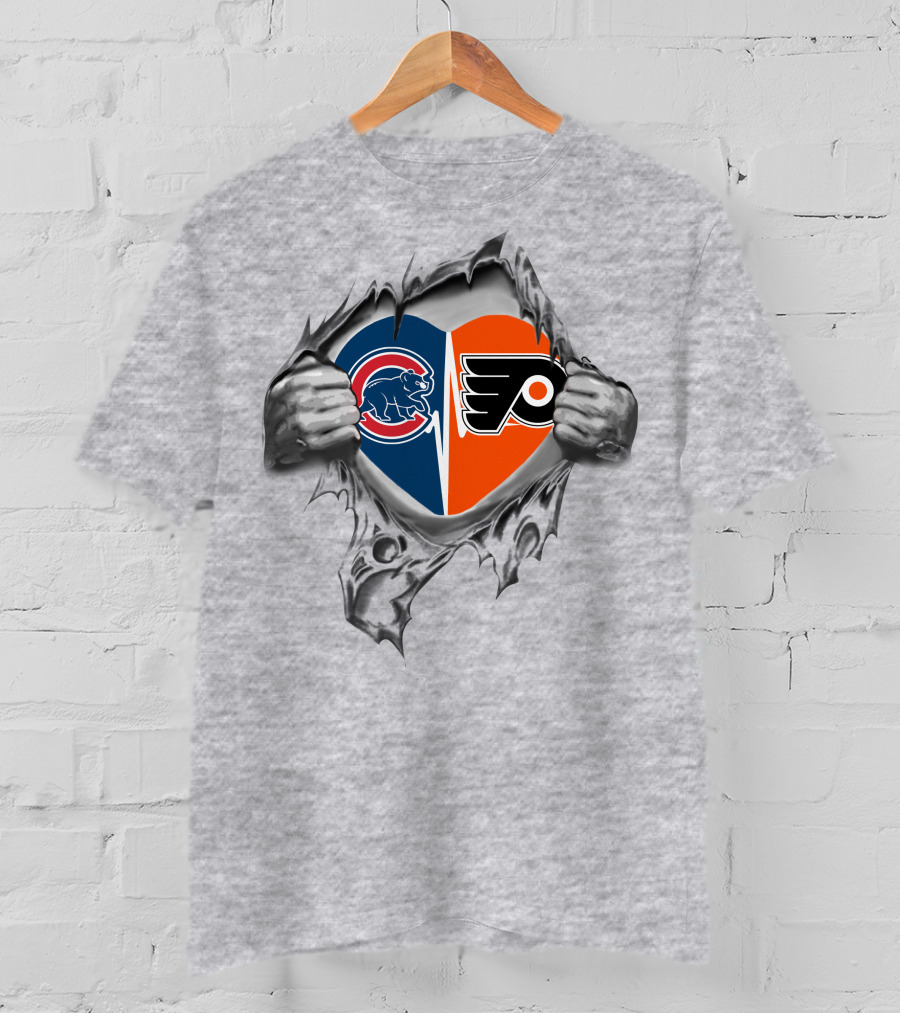 Cubs Flyers Heart Emblem Dual Logo Tear T-Shirt