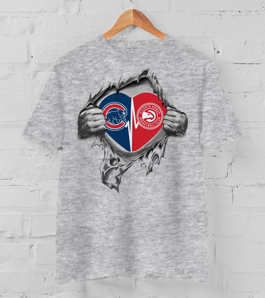 Cubs Hawks Heart Chicago Cubs Atlanta Hawks Basketball Torn T-Shirt