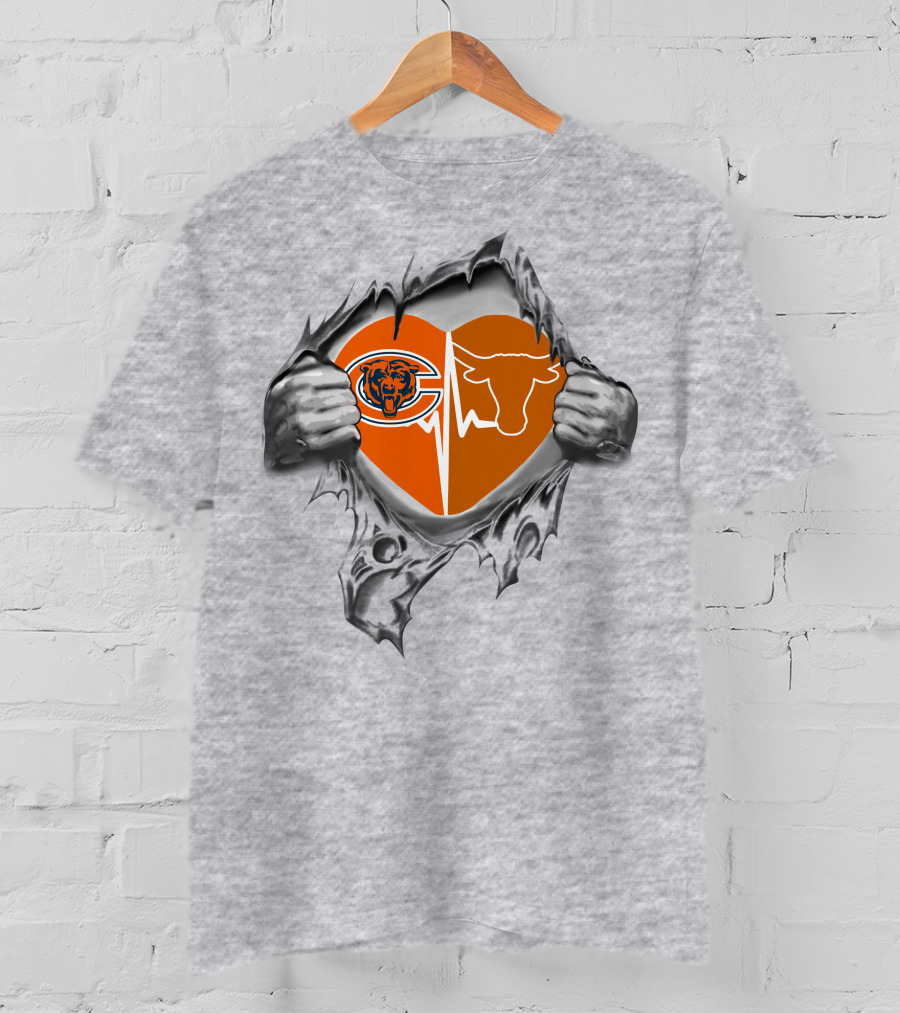 Bears Longhorn Heart Logo Inside Torn T-Shirt