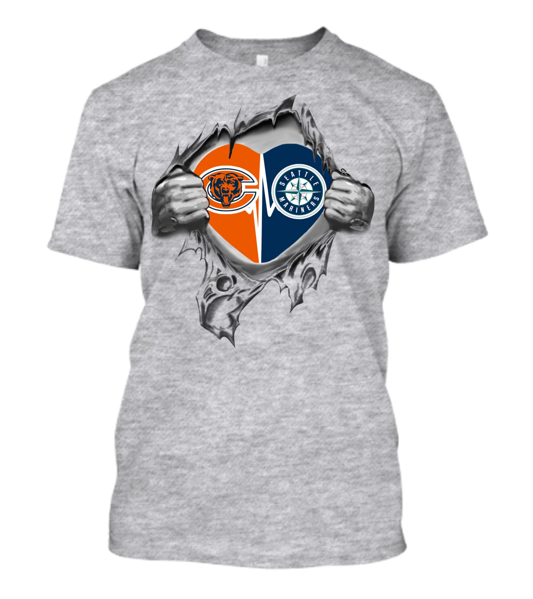 Bears Mariners Heart Torn Fabric T-Shirt
