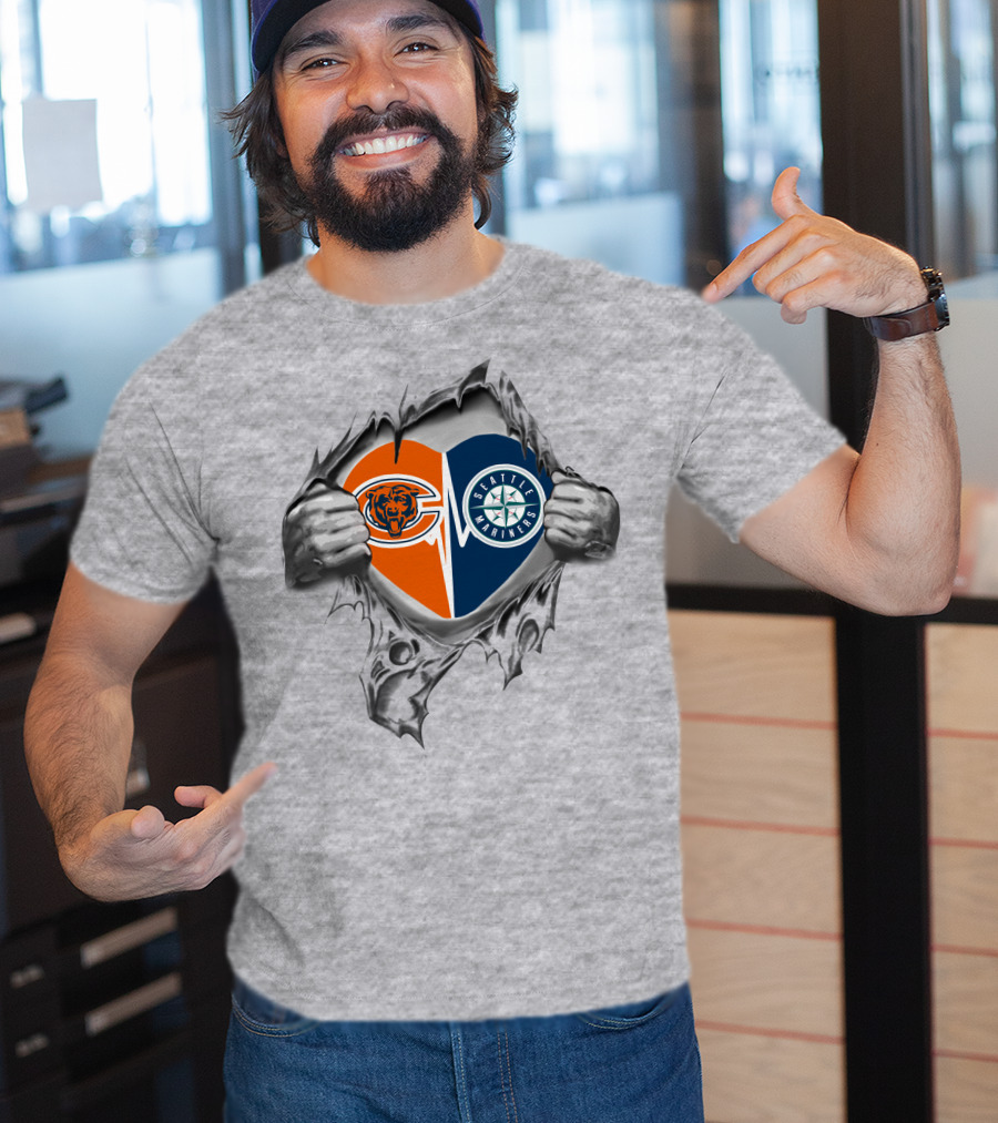 Bears Mariners Heart Torn Fabric T-Shirt