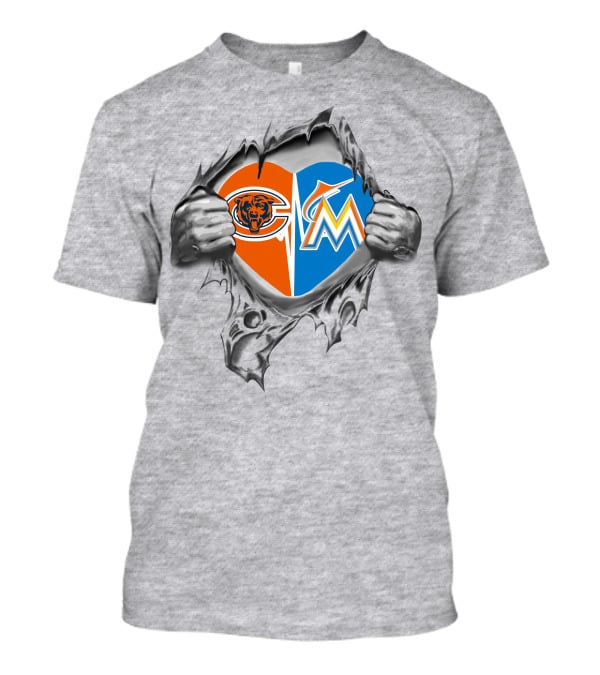 Chicago Bears Miami Marlins Heart T-Shirt